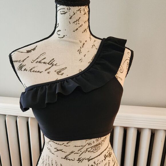 Old Navy Black One Shoulder Ruffled Bikini Top (top only), Sz S - Picture 2 of 6